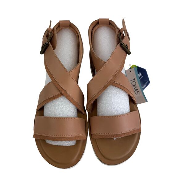 TOMS SIDNEY TREAD LEATHER ANKLE STRAP SANDALS IN WARM BEIGE NWT SIZE 8M - Picture 3 of 16